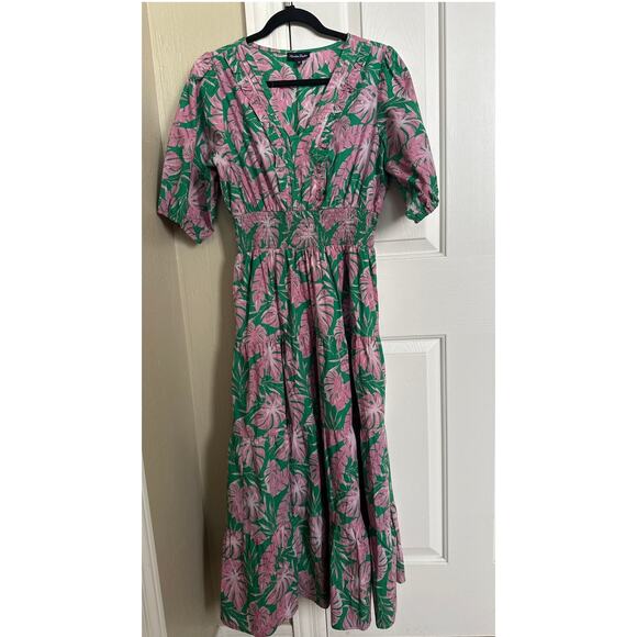 Meadow Rhodes 100% Cotton Pink Green Floral Long Dress Medium - Picture 1 of 7